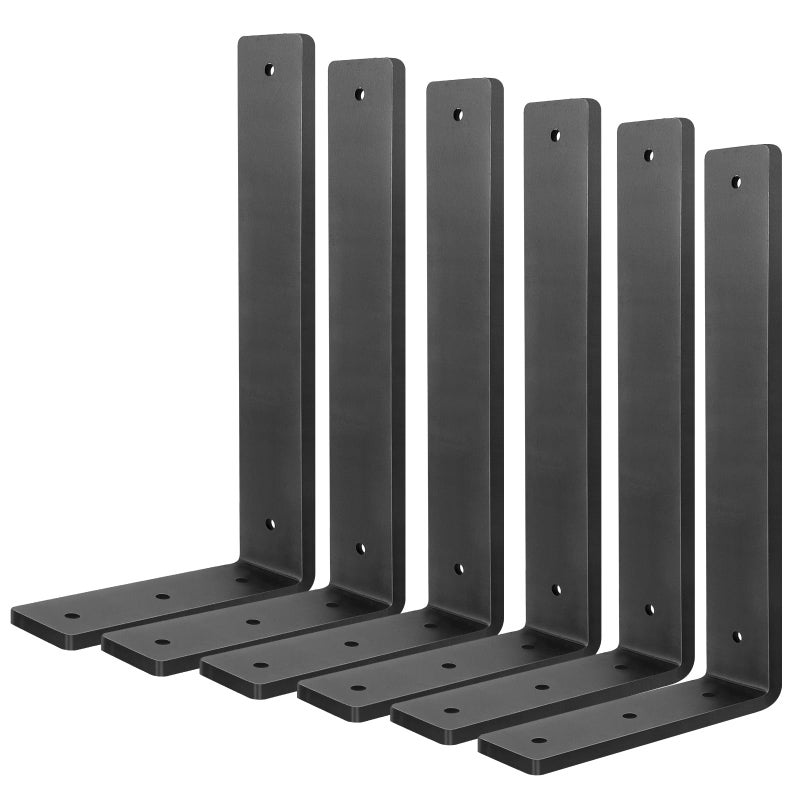 Aunulahca Floating Shelf Bracket 12 Inch, 6 Pack Heavy Duty Shelf Brackets, Black Wall Shelf Bracket for DIY Decorative with Mounting Hardware - Image 1